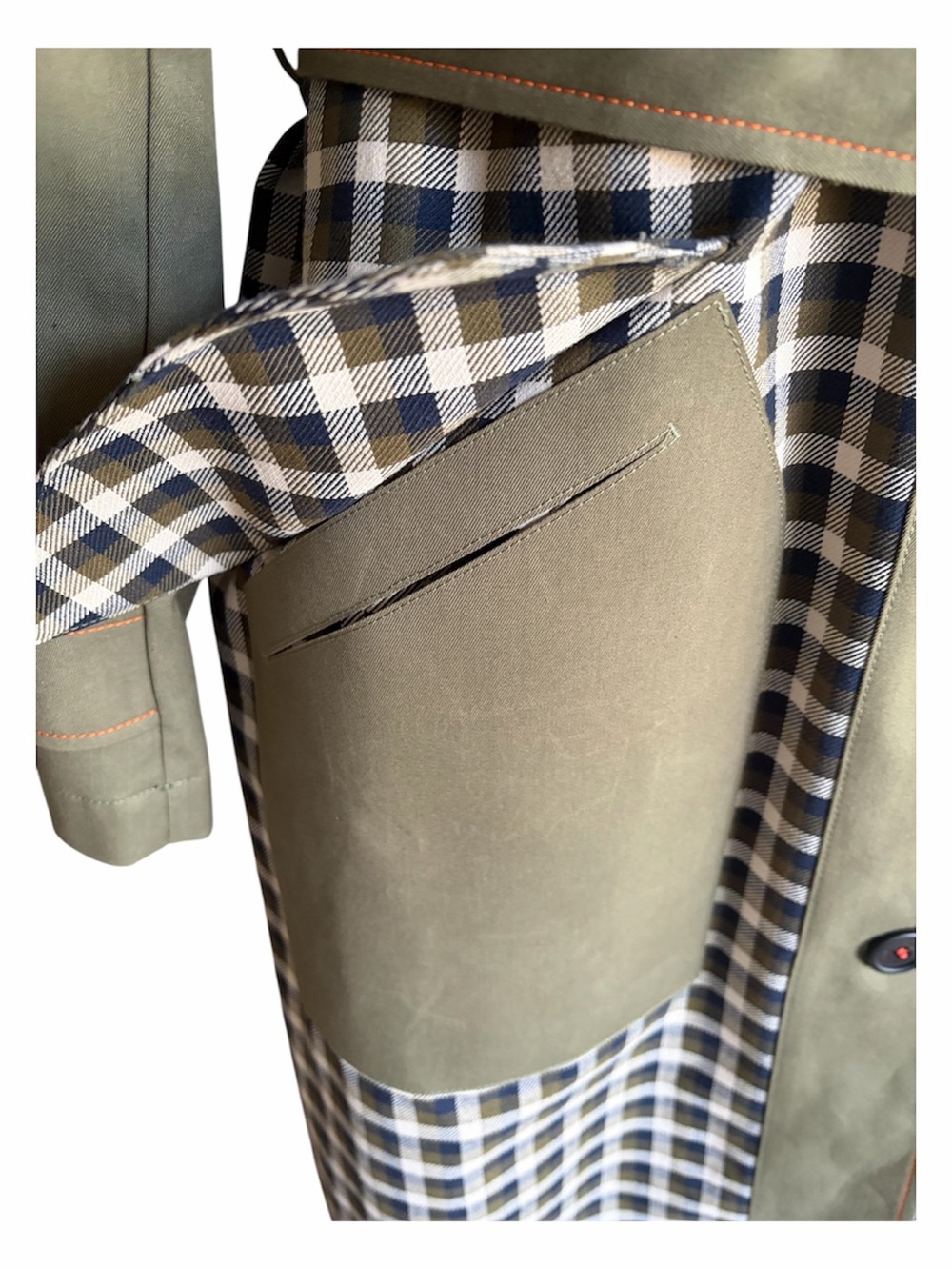 Mackage Olive Green Plaid Belted Trench Coat - Picture 8 of 11